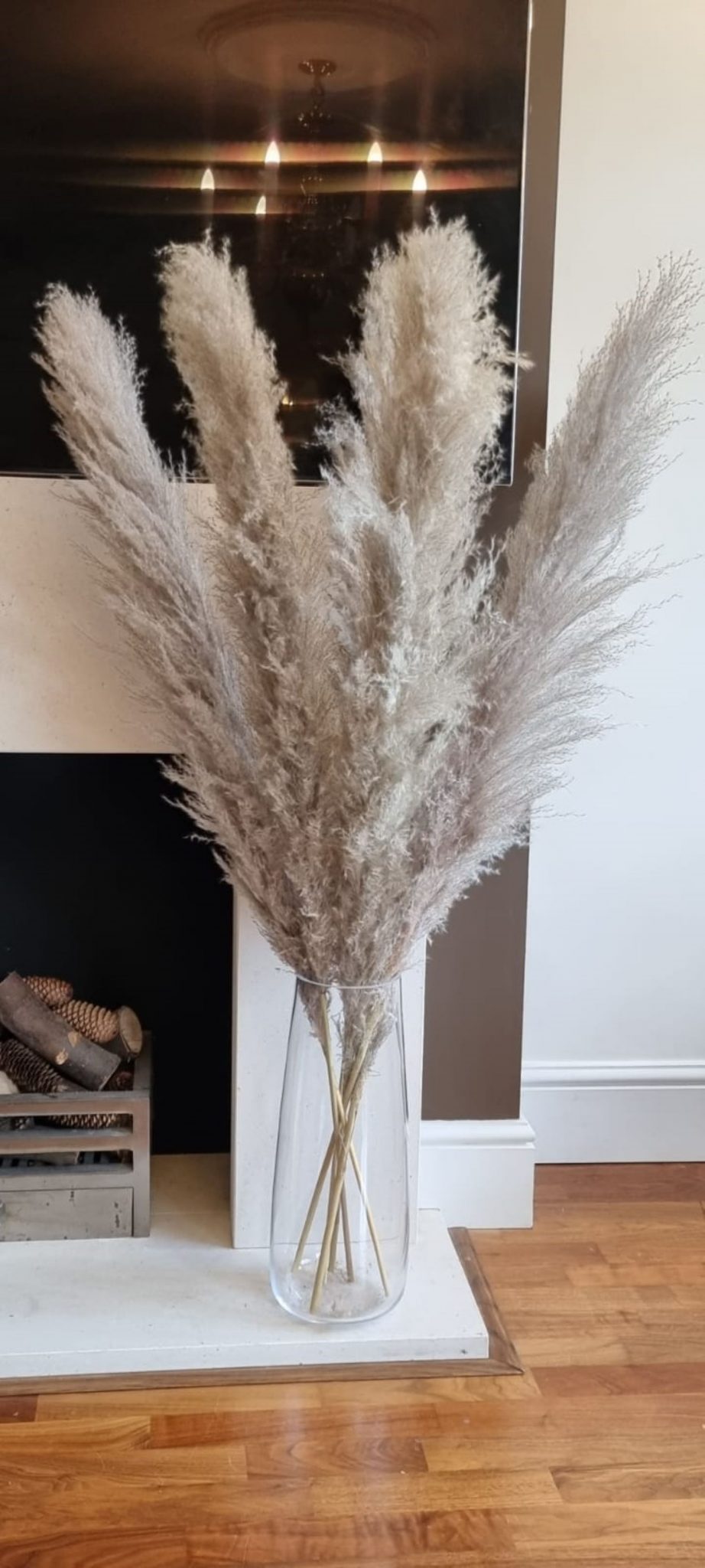 large light Grey fluffy pampas Grass 120 cm flower arrangement, home